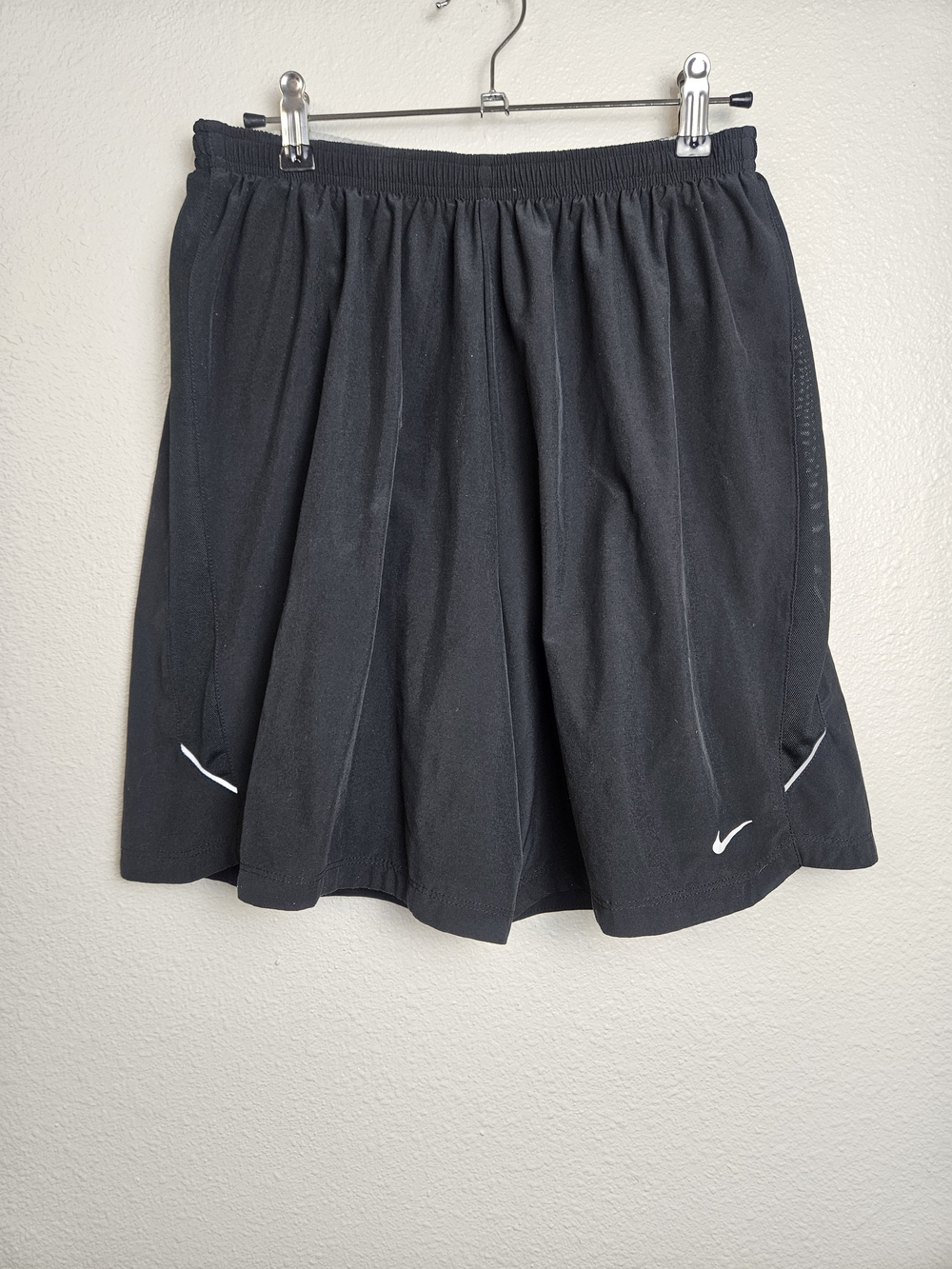 Nike Men's Black Athletic Shorts with White Swoosh Size M